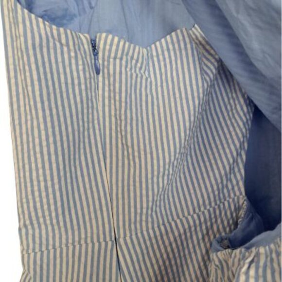 Vineyard Vines Criss Cross Seersucker Dress Blue Hydrangea White Stripe - Picture 3 of 7